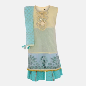 Pastel Yellow Printed and Embroidered Voile Shalwar Kameez Set